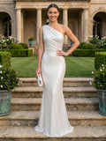 One Shoulder Sequins Sheath Long Wedding Guest Dresses