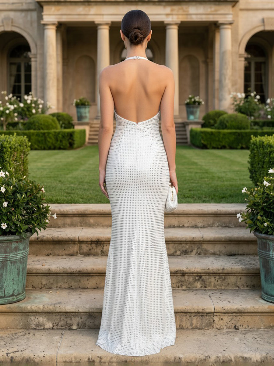Sequins V Neck Sheath Long Wedding Guest Dresses
