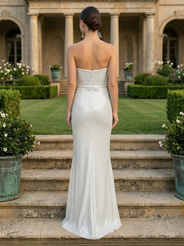 Sheath Sequins Strapless Long Wedding Guest Dresses